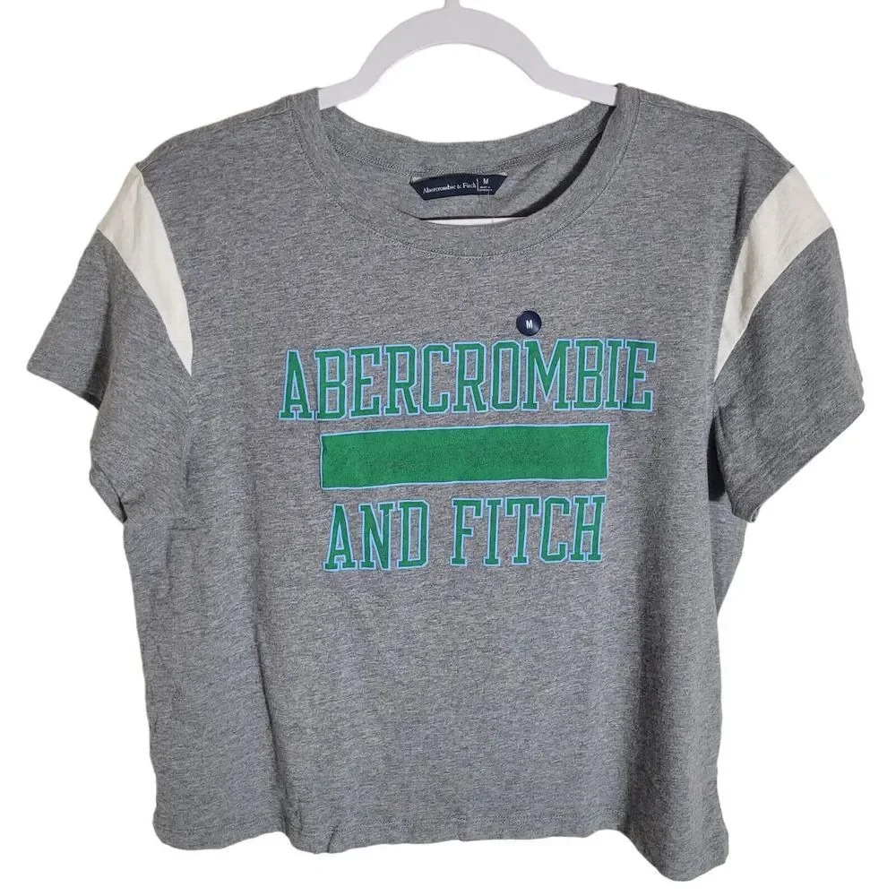 Abercrombie and Fitch size Medium Cotton‎ Cropped Tee Shirt Gray Green Sport NEW